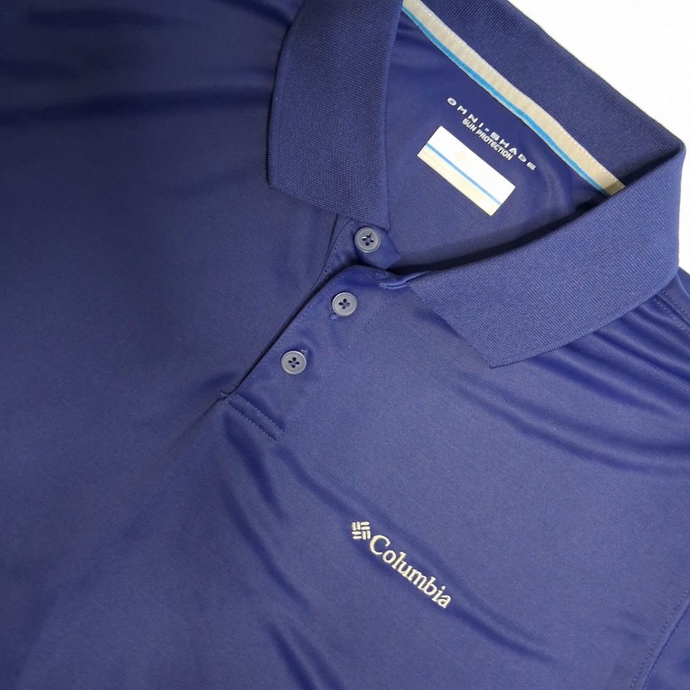 Columbia Omni Shade Sun Protection Blue Short Sleeve Polo Shirt Mens L G